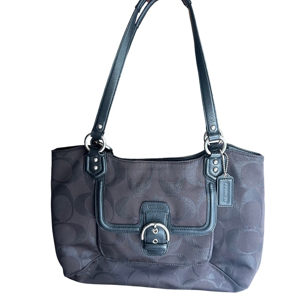 Coach Signature Jacquard Tote Bag Black Leather Trim F26246 Shoulder Bag - Picture 7 of 9